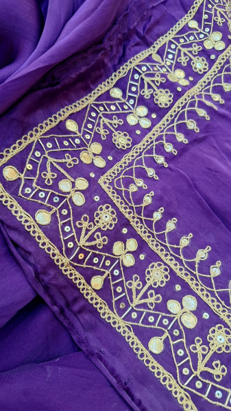 PURPLE SATINORGANZA HANDWORK SAREE