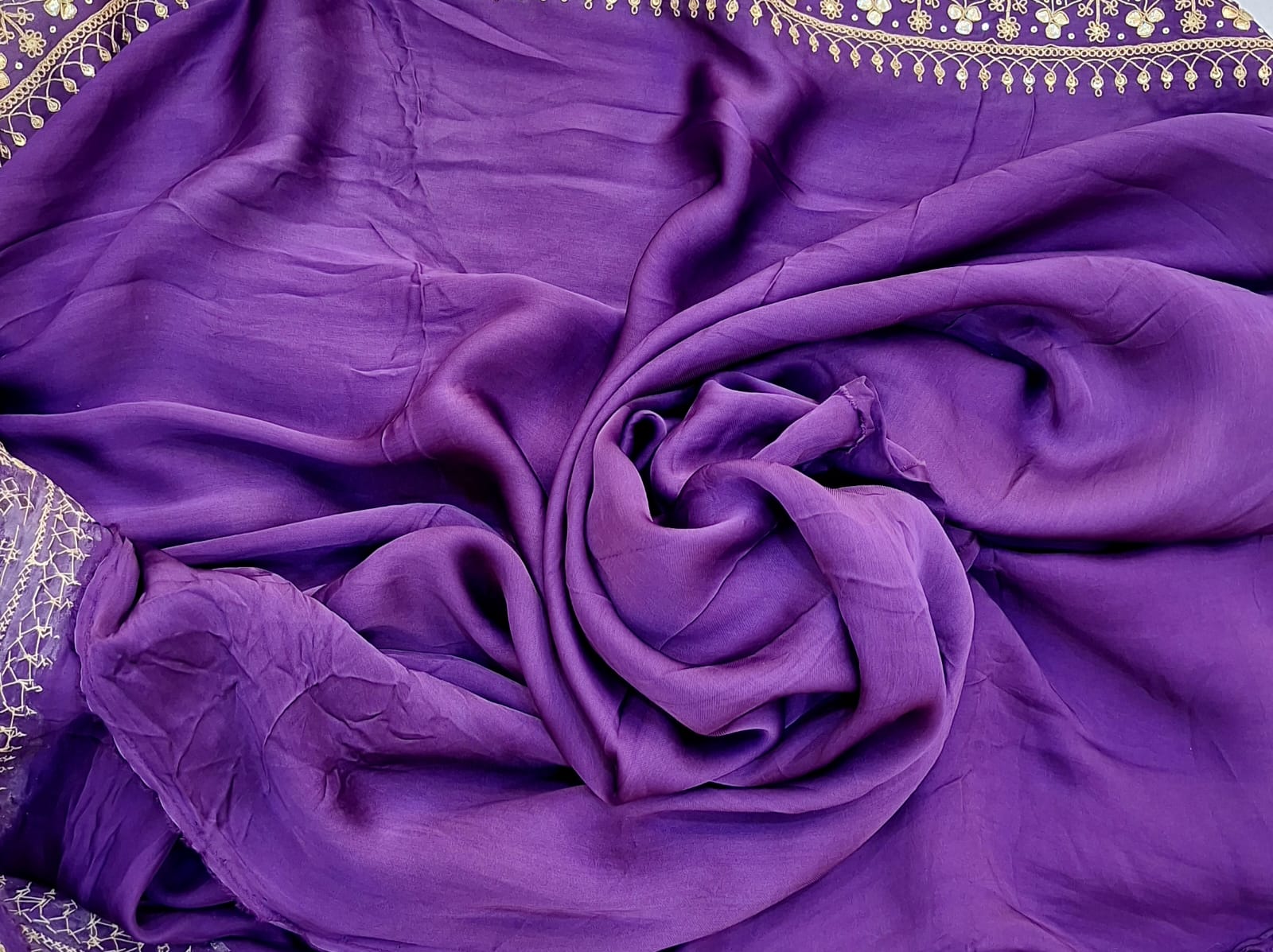 PURPLE SATINORGANZA HANDWORK SAREE