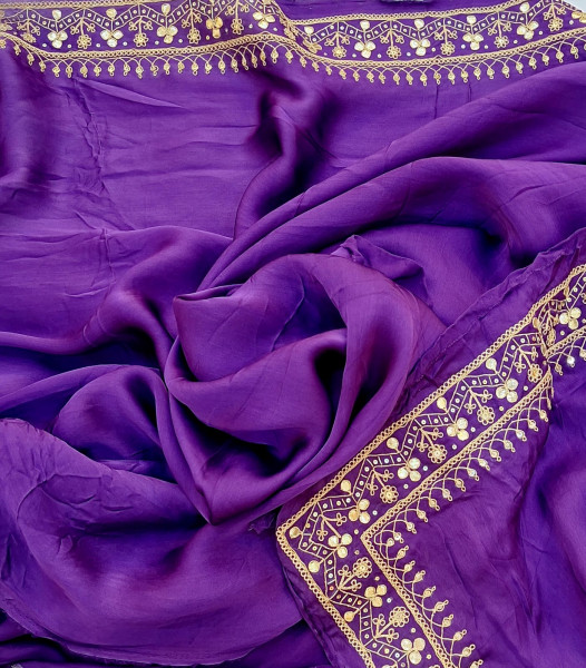 PURPLE SATINORGANZA HANDWORK SAREE