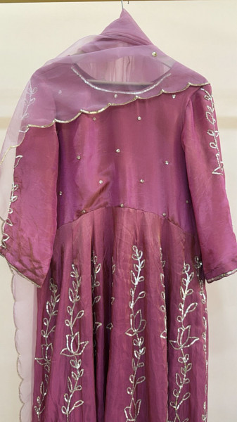TISSUE PINK HANDWORK ANARKALI WITH ORGANZA DUPPTTA