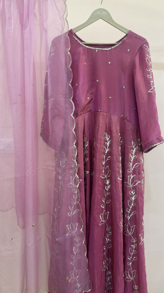 TISSUE PINK HANDWORK ANARKALI WITH ORGANZA DUPPTTA