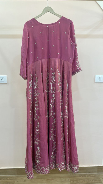 TISSUE PINK HANDWORK ANARKALI WITH ORGANZA DUPPTTA