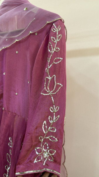 TISSUE PINK HANDWORK ANARKALI WITH ORGANZA DUPPTTA
