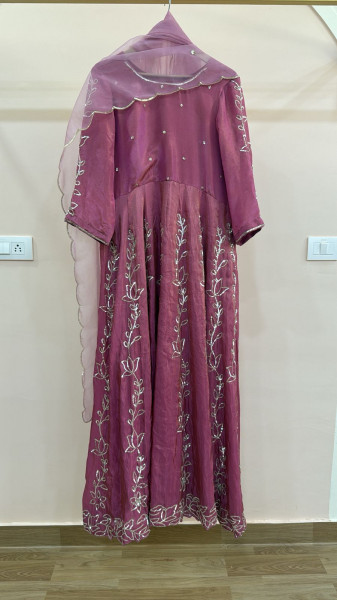 TISSUE PINK HANDWORK ANARKALI WITH ORGANZA DUPPTTA