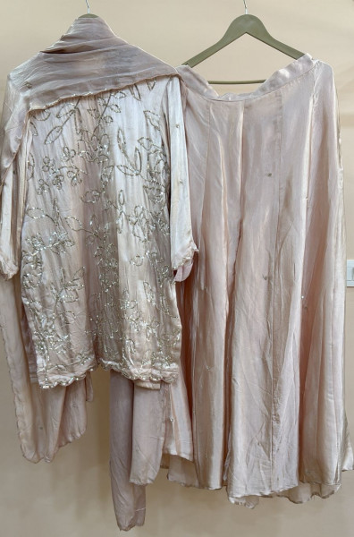 PINK GAJJI HANDWORK SHORT KURTI PLAZO AND DUPPTTA