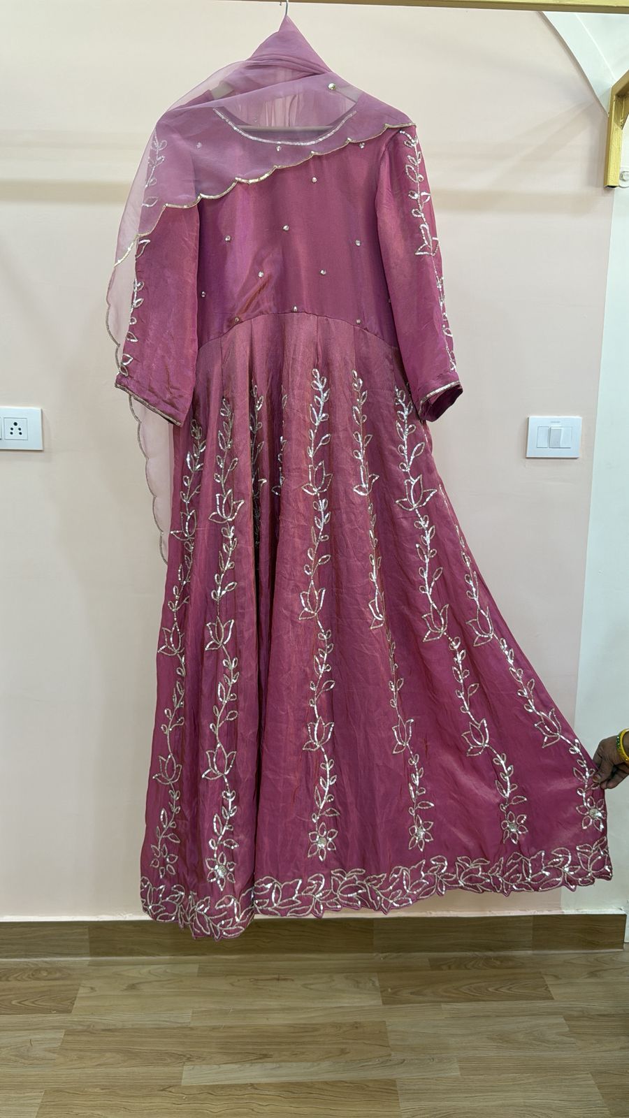 TISSUE PINK HANDWORK ANARKALI WITH ORGANZA DUPPTTA
