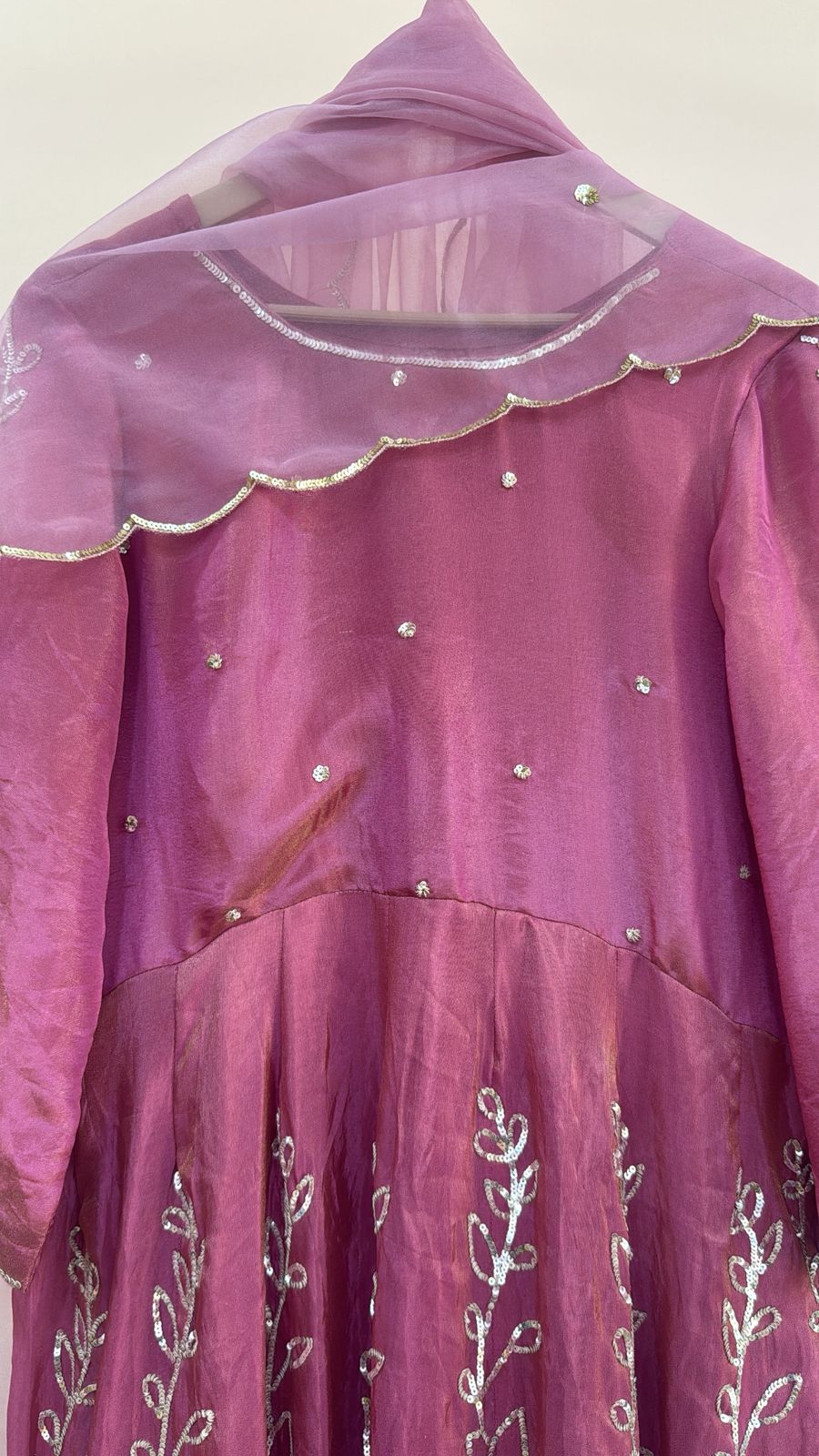 TISSUE PINK HANDWORK ANARKALI WITH ORGANZA DUPPTTA