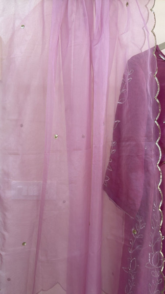 TISSUE PINK HANDWORK ANARKALI WITH ORGANZA DUPPTTA