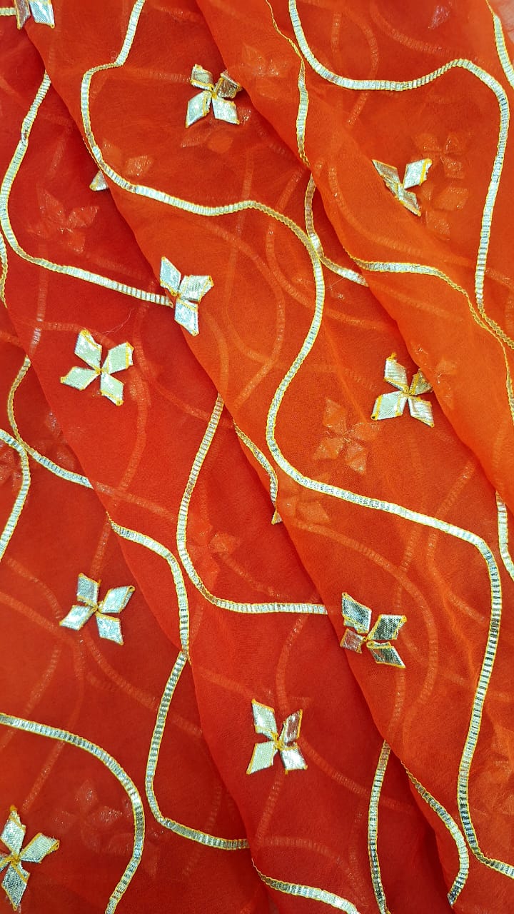 DARK RUST ORANGE SHIFFON KACCHAGOTA HANDWORK SUIT SET