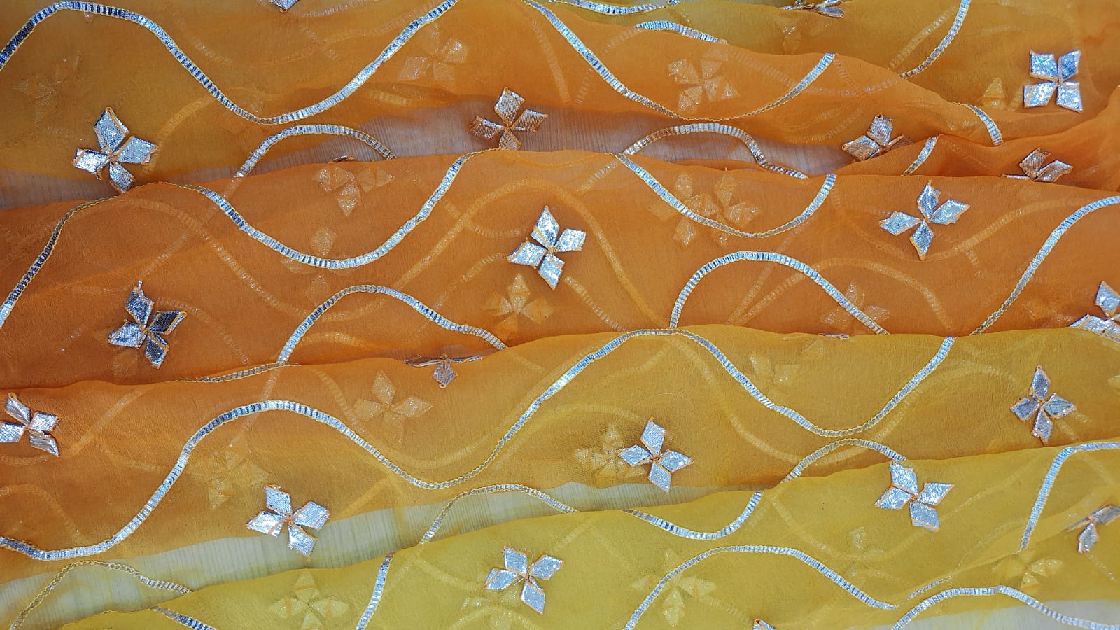 YELLOW KESARI SHADED KACCHAGOTA HANDWORK SAREE