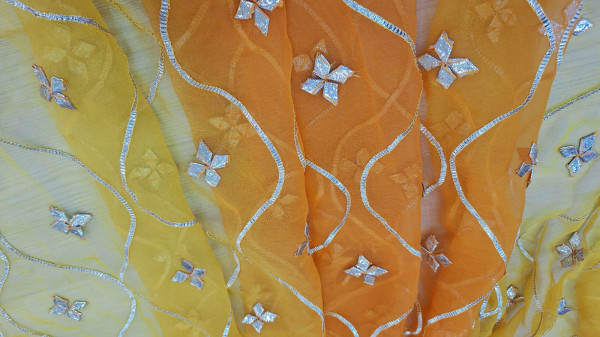 YELLOW KESARI SHADED KACCHAGOTA HANDWORK SAREE