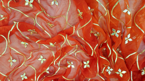 DARK RUST ORANGE KACCHAGOTA HANDWORK SAREE