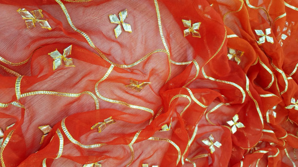DARK RUST ORANGE KACCHAGOTA HANDWORK SAREE