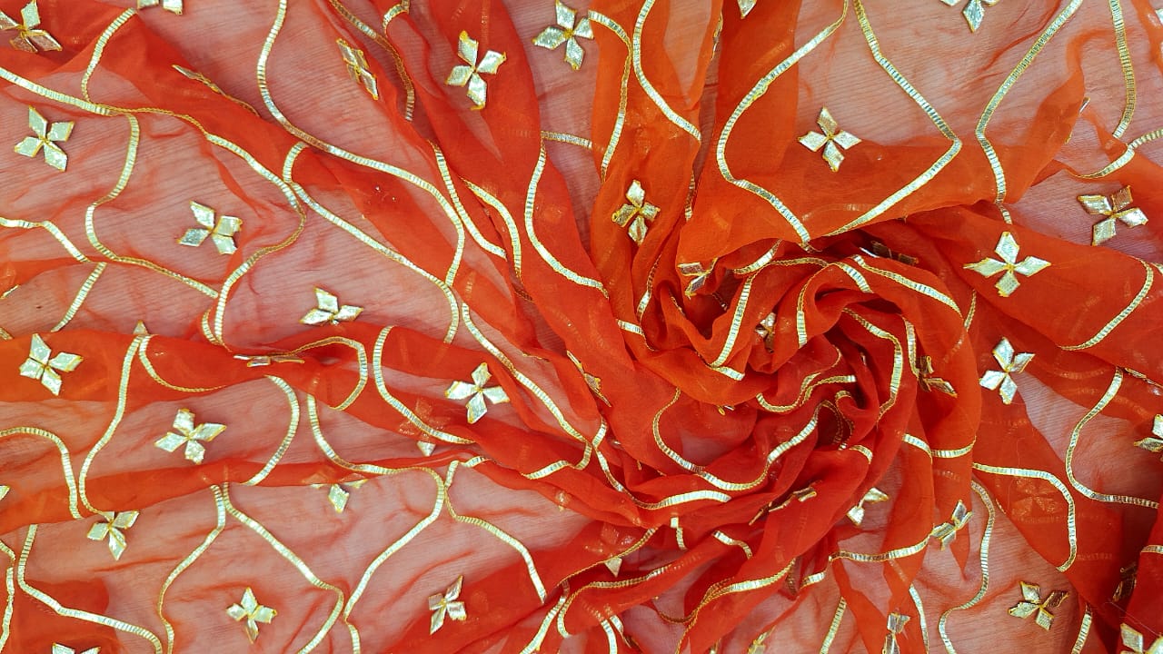 DARK RUST ORANGE KACCHAGOTA HANDWORK SAREE