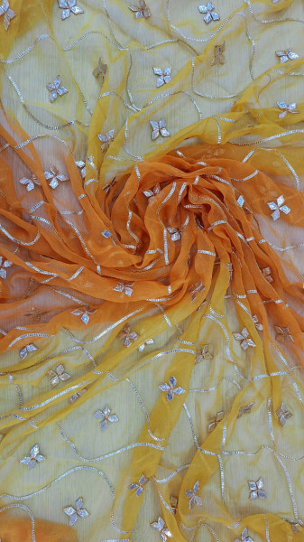 YELLOW KESARI SHADED KACCHAGOTA HANDWORK SAREE