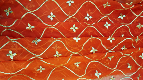 DARK RUST ORANGE KACCHAGOTA HANDWORK SAREE