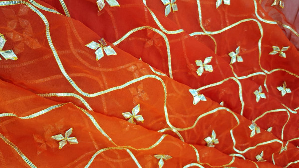 DARK RUST ORANGE KACCHAGOTA HANDWORK SAREE