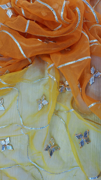 YELLOW KESARI SHADED KACCHAGOTA HANDWORK SAREE
