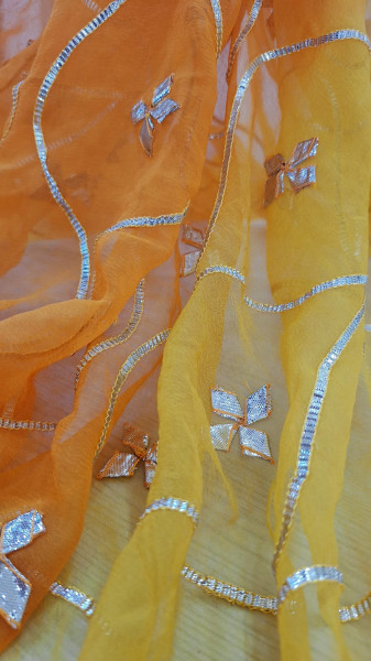 YELLOW KESARI SHADED KACCHAGOTA HANDWORK SAREE