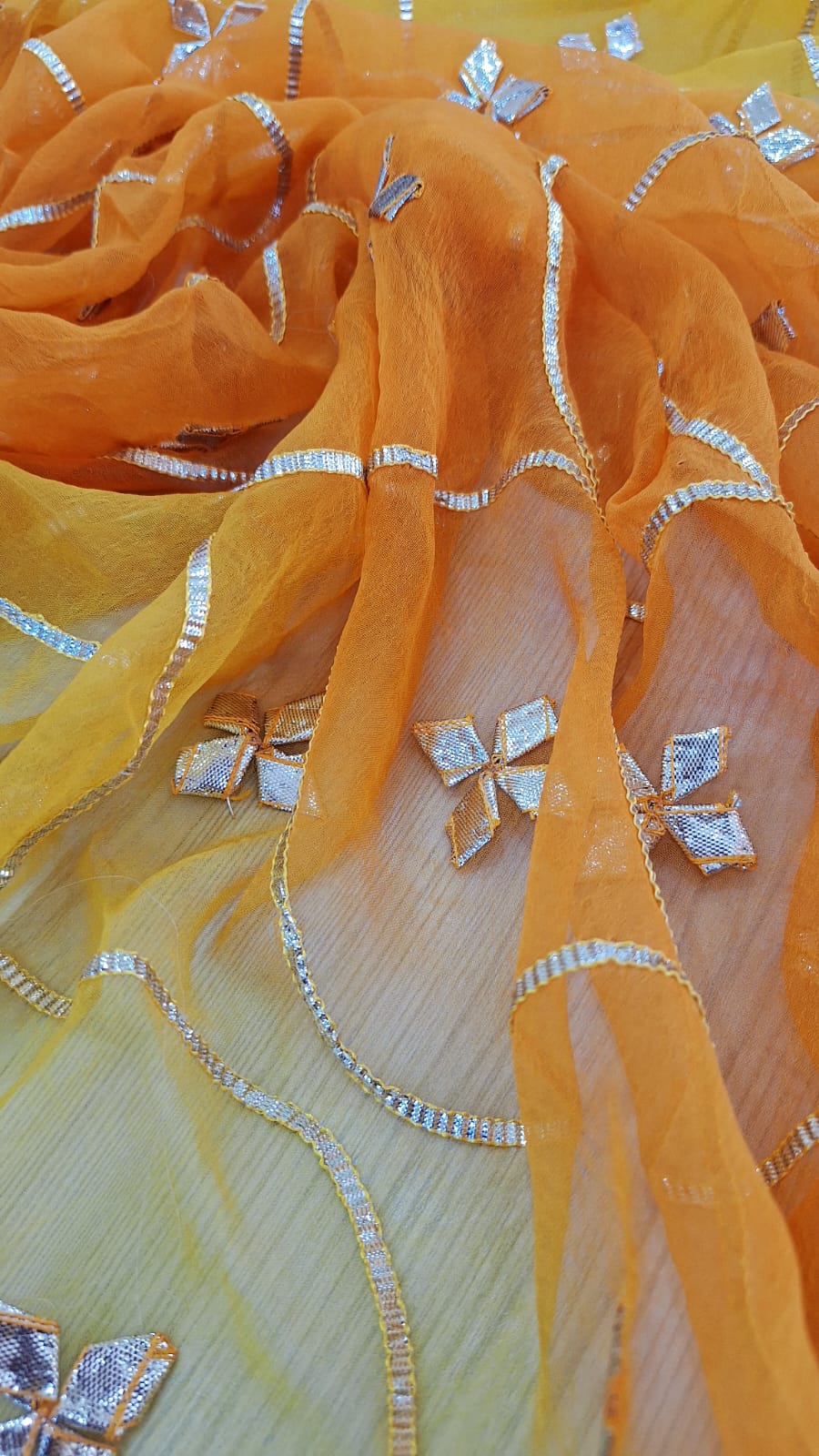 YELLOW KESARI SHADED KACCHAGOTA HANDWORK SAREE