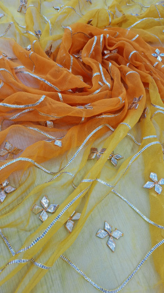 YELLOW KESARI SHADED KACCHAGOTA HANDWORK SAREE