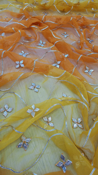 YELLOW KESARI SHADED KACCHAGOTA HANDWORK SAREE