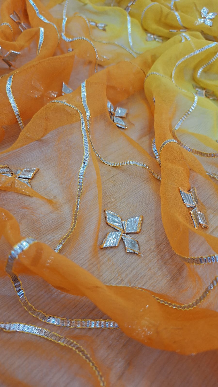YELLOW KESARI SHADED KACCHAGOTA HANDWORK SAREE