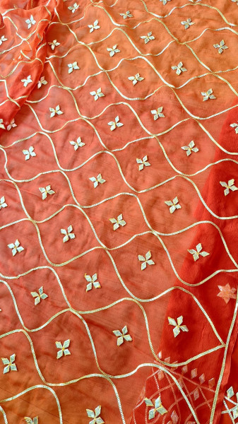 DARK RUST ORANGE SHIFFON KACCHAGOTA HANDWORK SUIT SET