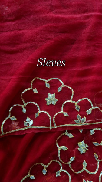 RED SHIFFON KACCHAGOTA HANDWORK  SAREE WITH UNSTITCHED  KACCHAGOTA HANDWORK  BLOUSE