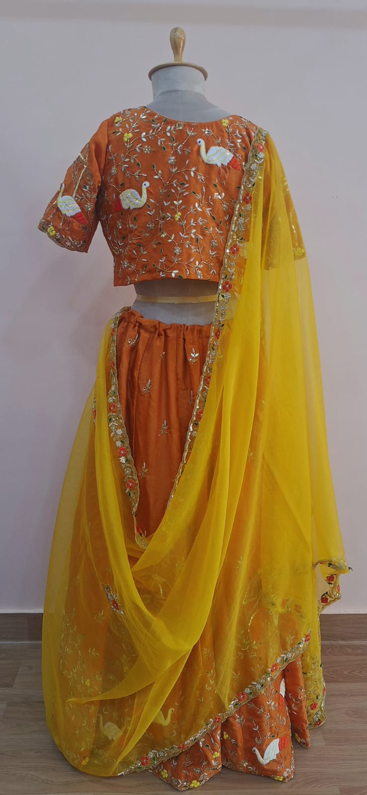ORANGE MUSTARD HEAVY WORK LEHNGA WITH HEAVY CUTWORK DUPPTTA