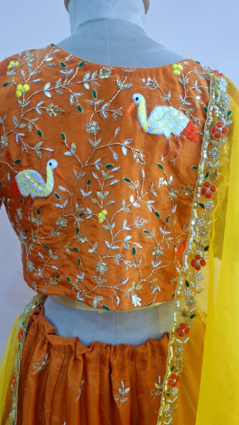 ORANGE MUSTARD HEAVY WORK LEHNGA WITH HEAVY CUTWORK DUPPTTA