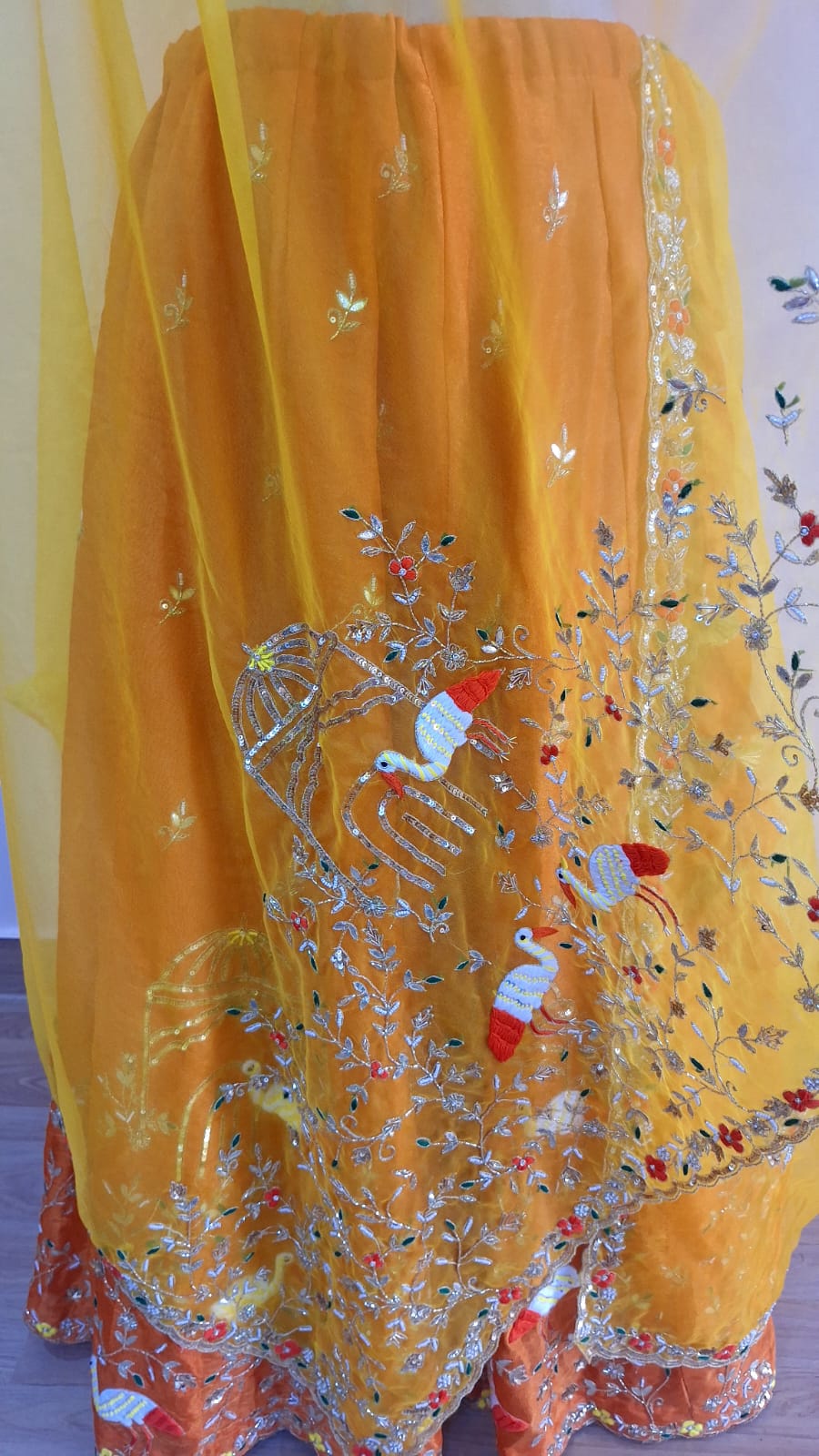 ORANGE MUSTARD HEAVY WORK LEHNGA WITH HEAVY CUTWORK DUPPTTA