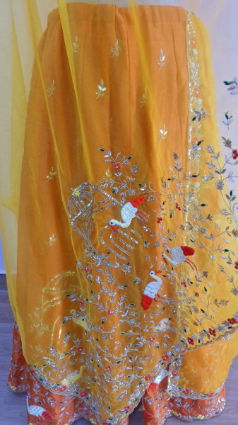 ORANGE MUSTARD HEAVY WORK LEHNGA WITH HEAVY CUTWORK DUPPTTA