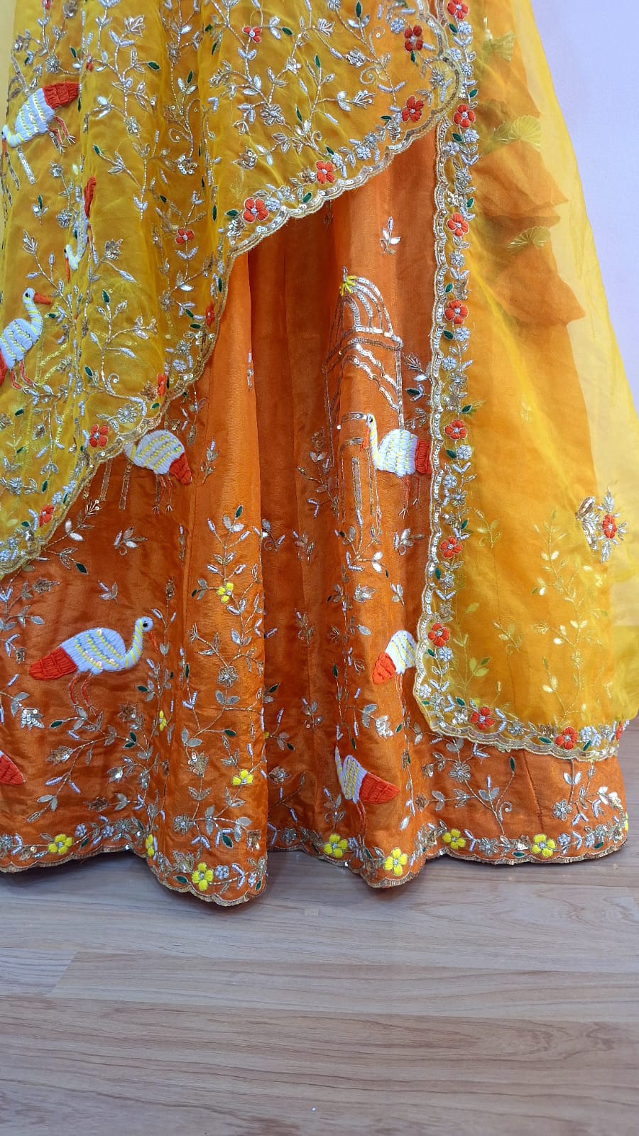 ORANGE MUSTARD HEAVY WORK LEHNGA WITH HEAVY CUTWORK DUPPTTA