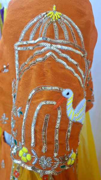 ORANGE MUSTARD HEAVY WORK LEHNGA WITH HEAVY CUTWORK DUPPTTA