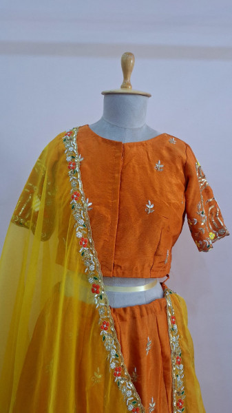 ORANGE MUSTARD HEAVY WORK LEHNGA WITH HEAVY CUTWORK DUPPTTA
