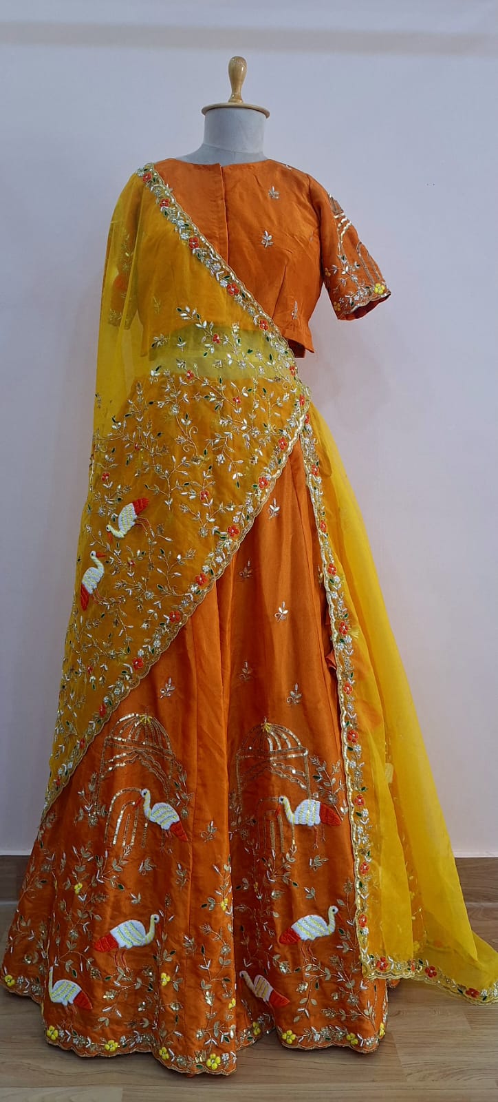 ORANGE MUSTARD HEAVY WORK LEHNGA WITH HEAVY CUTWORK DUPPTTA
