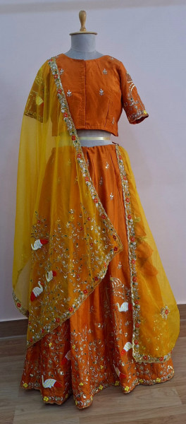 ORANGE MUSTARD HEAVY WORK LEHNGA WITH HEAVY CUTWORK DUPPTTA