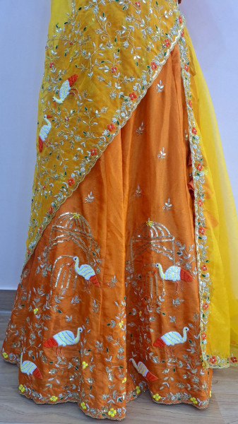 ORANGE MUSTARD HEAVY WORK LEHNGA WITH HEAVY CUTWORK DUPPTTA