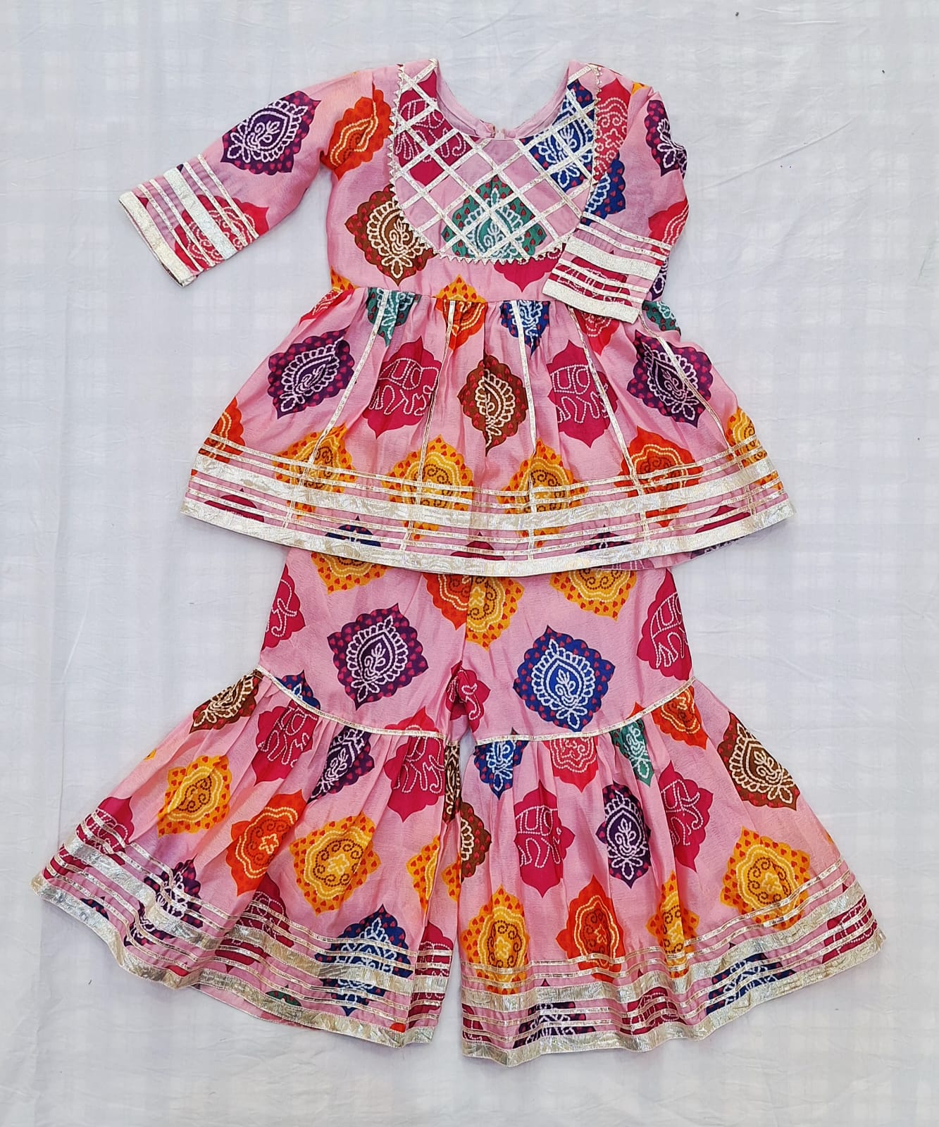MULTI COLOR PEPLUM SHARARA KIDS SET