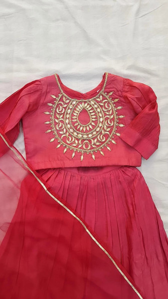 PINK HANDWORK SKIRT TOP AND ORGANZA DUPPTTA