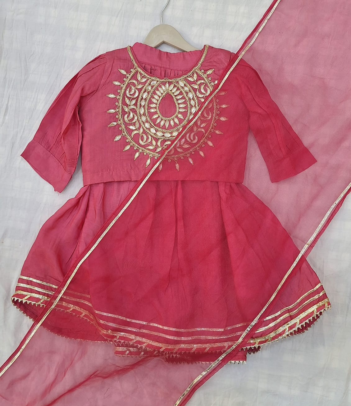 PINK HANDWORK SKIRT TOP AND ORGANZA DUPPTTA