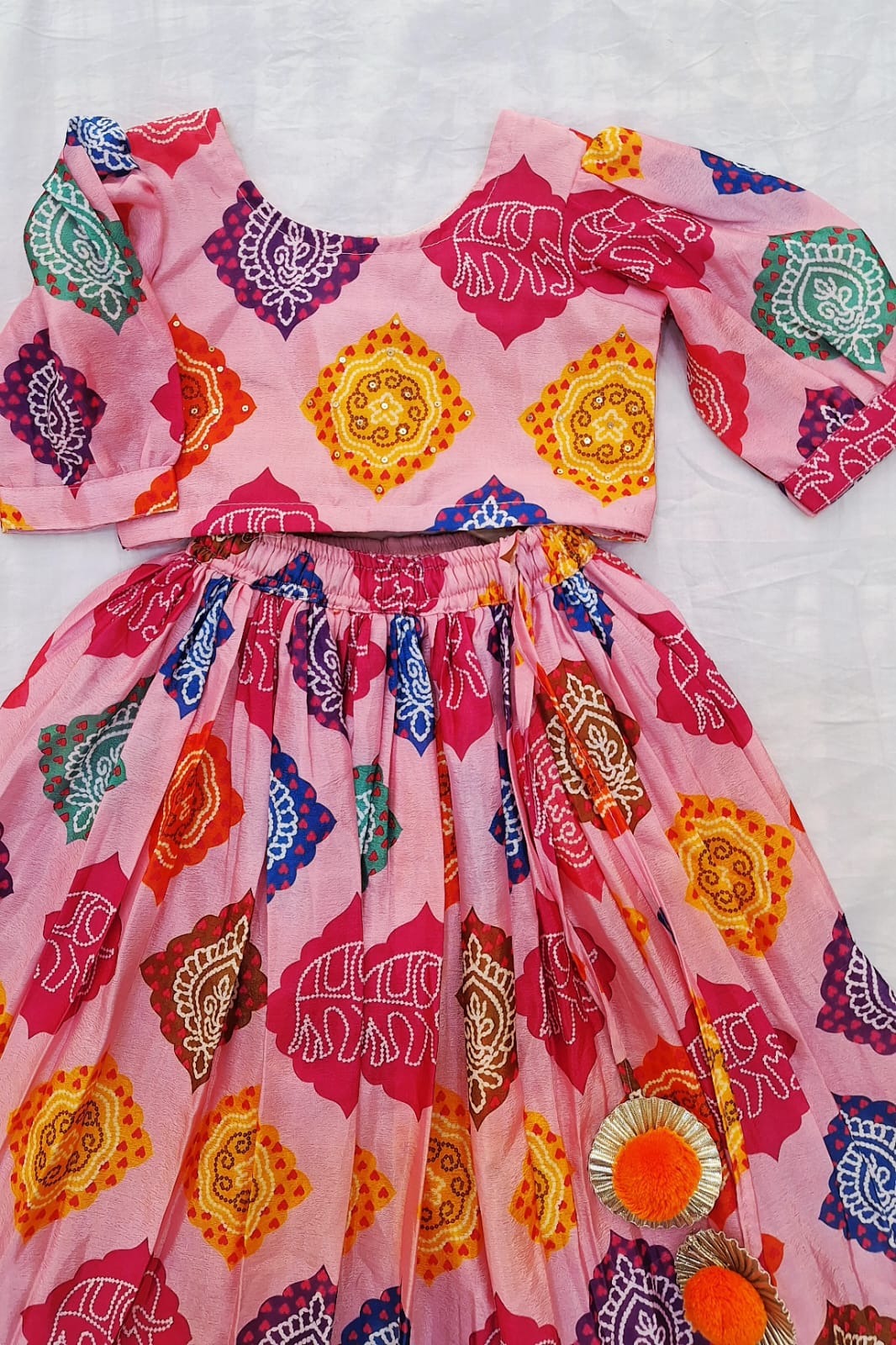 MULTI COLOR TOP AND SKIRT KIDS SET
