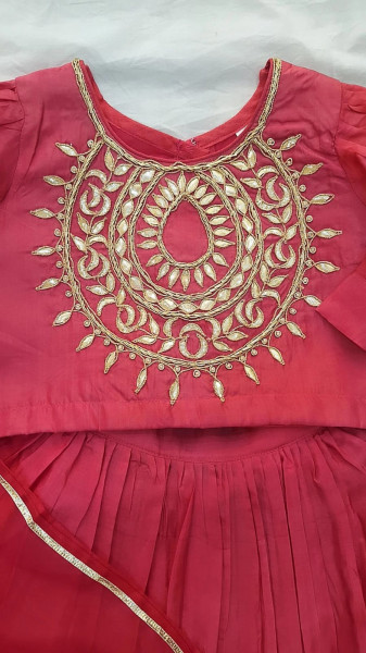 PINK HANDWORK SKIRT TOP AND ORGANZA DUPPTTA