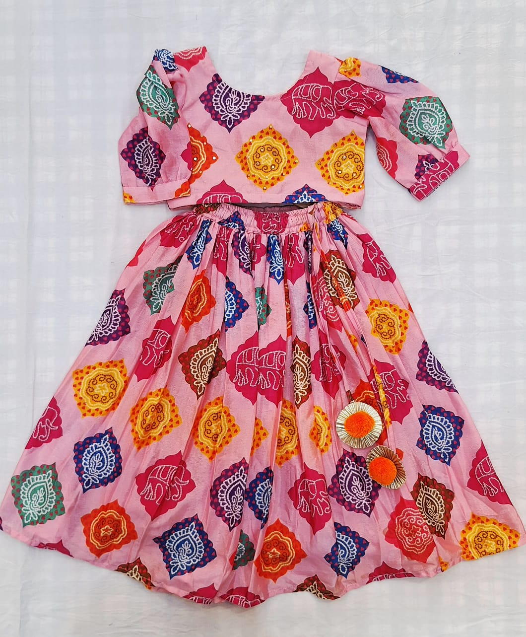 MULTI COLOR TOP AND SKIRT KIDS SET
