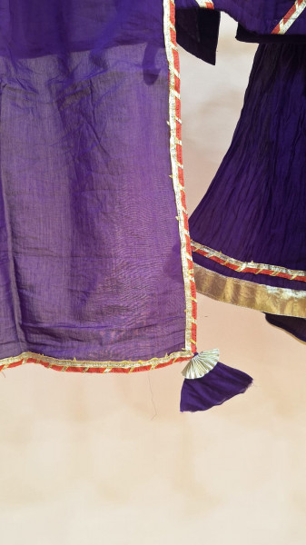 PURPLE MULCHNADERI HANDWORK TOP SKIRT AND DUPPTTA  KIDS SET