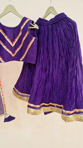 PURPLE MULCHNADERI HANDWORK TOP SKIRT AND DUPPTTA  KIDS SET