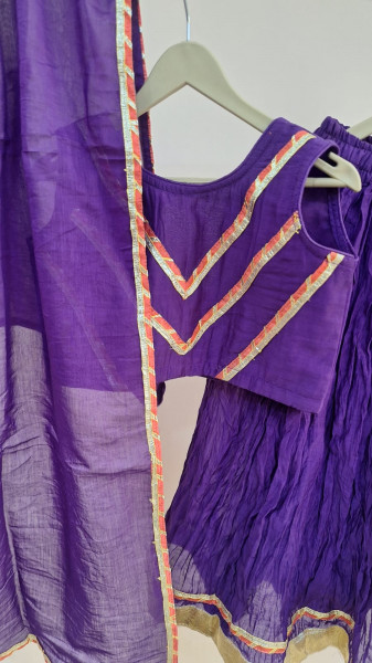 PURPLE MULCHNADERI HANDWORK TOP SKIRT AND DUPPTTA  KIDS SET