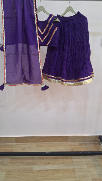 PURPLE MULCHNADERI HANDWORK TOP SKIRT AND DUPPTTA  KIDS SET