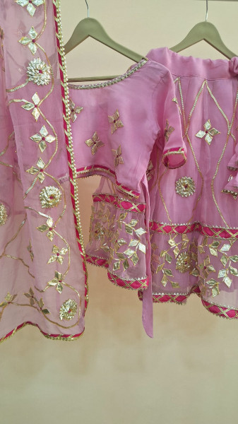 PINK GEORGETTE KACCHAGOTA KIDS WEAR SET